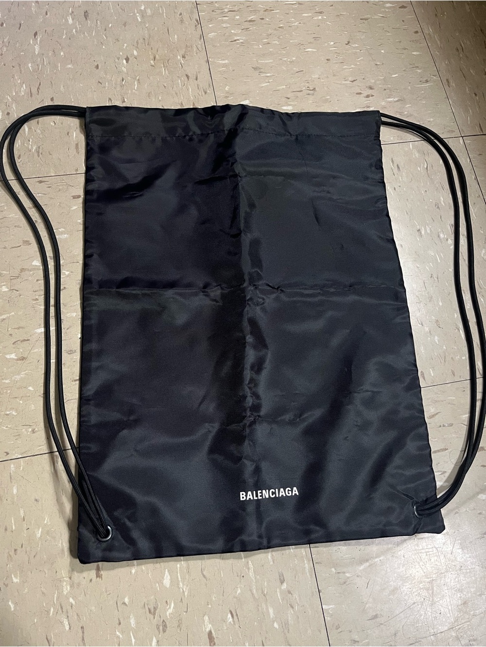 Balenciaga Black Nylon Drawstring Backpack with Logo